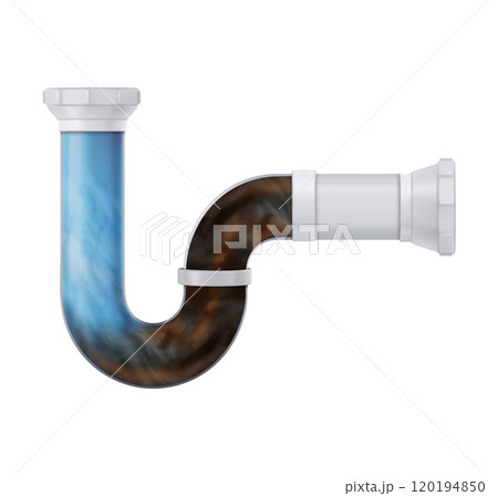 Clog and water in plastic sink drain pipe. Clog and water in plastic sink drain pipe. 120194850