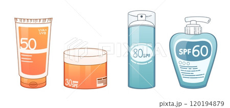 Sunscreen cream in plastic tube and jar. Sunscreen cream in plastic tube and jar. 120194879