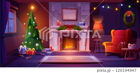 Cozy living room interior with Christmas tree Cozy living room interior with Christmas tree 120194947