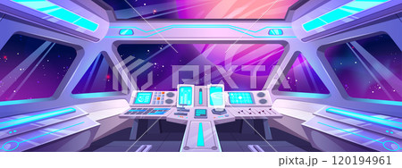 Futuristic spaceship cockpit interior Futuristic spaceship cockpit interior 120194961