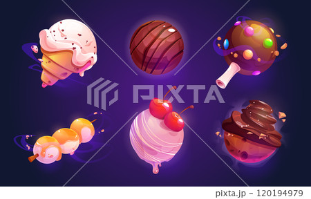 Candy planet for space game world. Magic food Candy planet for space game world. Magic food 120194979