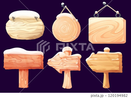 Wooden signboard covered with snow 120194982