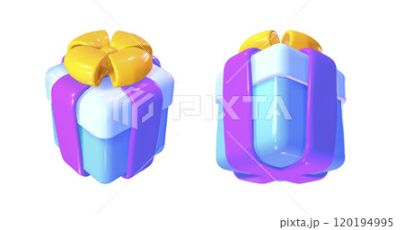 Cute blue closed gift box with ribbon and bow. Cute blue closed gift box with ribbon and bow. 120194995