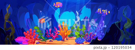 Underwater world with fish and seaweed Underwater world with fish and seaweed 120195034