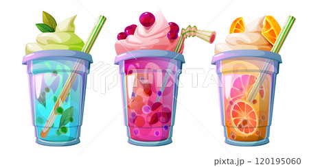 Bubble tea cups set isolated on white background 120195060