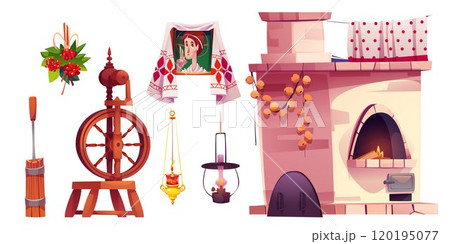 Old village russian kitchen interior elements. 120195077