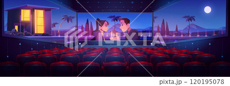 Cinema hall with romantic film on screen 120195078