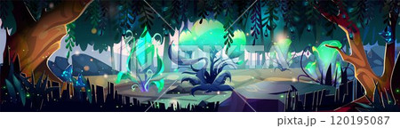 Magic forest with fantasy glowing plants. 120195087