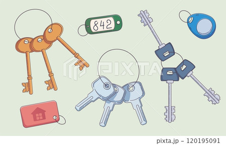 House door key ring vector illustration icon set 120195091