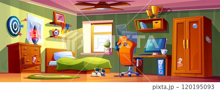 Teenage boy room interior with bed Teenage boy room interior with bed 120195093