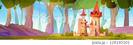 Fairytale castle in forest with giant trees Fairytale castle in forest with giant trees 120195101