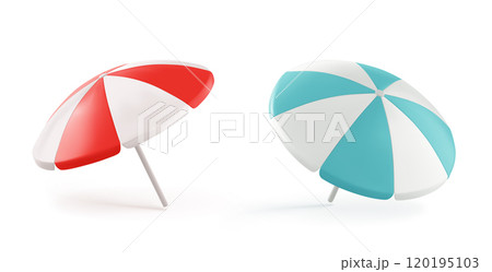 3d summer beach umbrella in blue and red icon 120195103