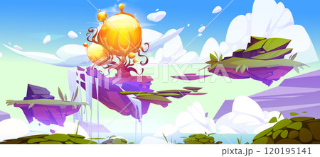 Floating islands with magic tree in sky 120195141