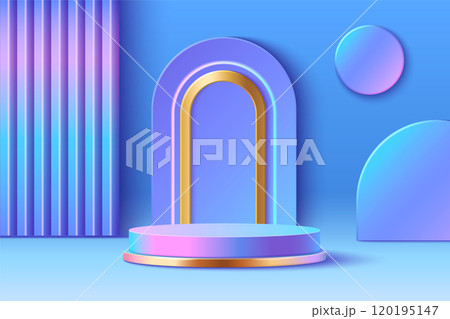 Cylinder blue and pink hologram product podium 120195147