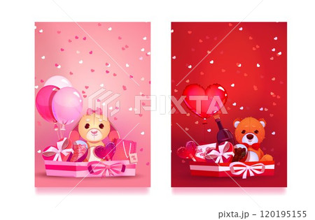 Valentine day love card with heart chocolate box Valentine day love card with heart chocolate box 120195155