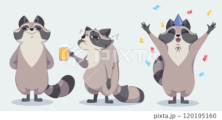Funny racoon characters set 120195160