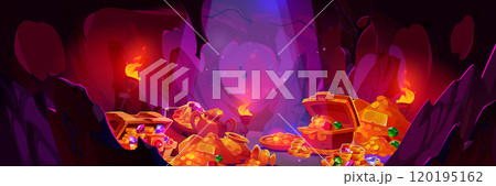 Treasure cave with piles of gold 120195162