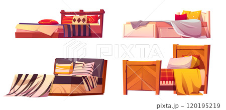 Wooden beds set isolated on white background 120195219
