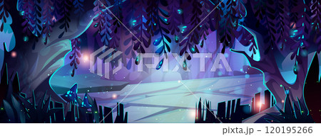 Magic fairy forest landscape with glow at night Magic fairy forest landscape with glow at night 120195266