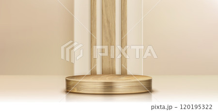 3d wood podium background. Product display stage 120195322