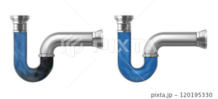 Clogged and clean drain pipes set 120195330
