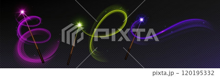 Magic wand with fairy colorful swirl light trail 120195332