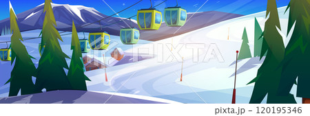 Winter ski resort with cable cars in mountains Winter ski resort with cable cars in mountains 120195346