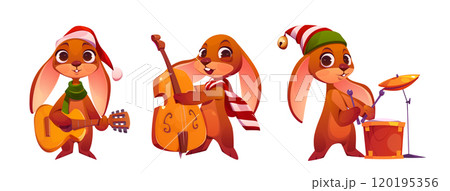 Christmas bunnies playing musical instruments 120195356
