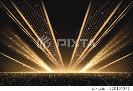 Golden light rays shining on black background 120195371