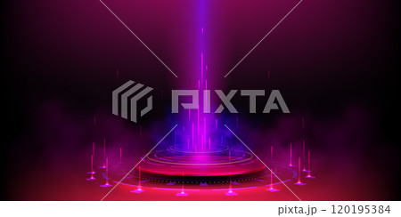 Futuristic platform with neon light portal 120195384