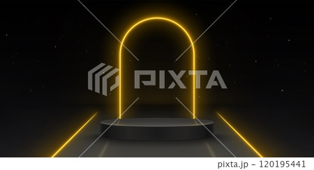 Round podium on black background 120195441