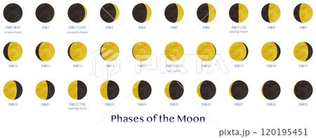 月の満ち欠け 背景無し 月の満ち欠け 背景無し 120195451