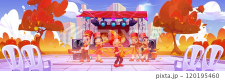 Children music band near stage in public city park Children music band near stage in public city park 120195460