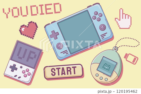 Cute girl gamer retro print. Kawaii pixel y2k set Cute girl gamer retro print. Kawaii pixel y2k set 120195462