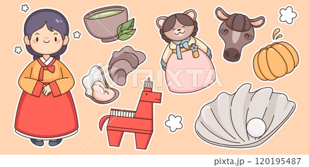 Jeju island traditional elements set Jeju island traditional elements set 120195487