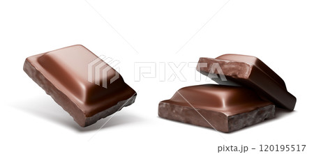 Chocolate bar pieces flying in air. Realistic 3d 120195517