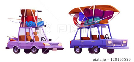 Car with luggage for family vacation travel. 120195559