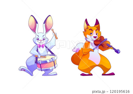 Cute bunny and fox playing music set 120195616