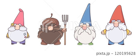 Cute funny cartoon garden dwarf gnome figurine. 120195628