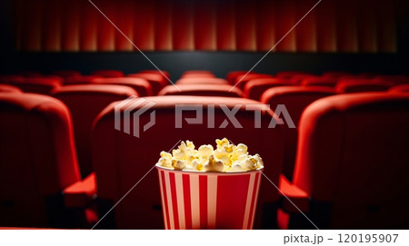 ポップコーンと映画館の客席 120195907