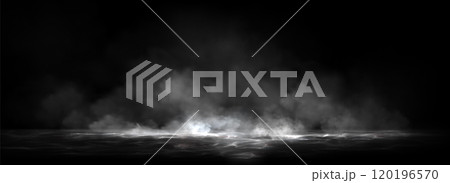 Water surface with magic glow and smoke on top. 120196570