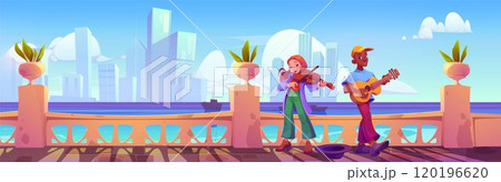 Street musicians performing on city embankment Street musicians performing on city embankment 120196620