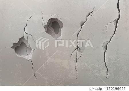 Old broken concrete wall with cracks and holes. Old broken concrete wall with cracks and holes. 120196625