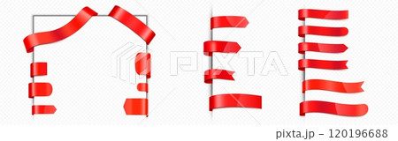 Red satin ribbon tag or bookmark. Red satin ribbon tag or bookmark. 120196688