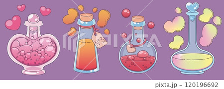 Love potion bottle. Magic heart chemistry game 120196692