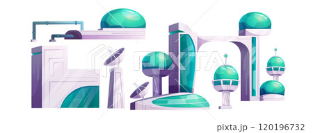 Outer space alien planet station buildings. Outer space alien planet station buildings. 120196732