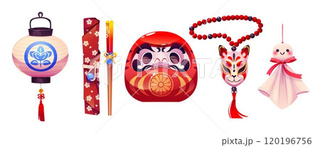 Japanese daruma toy and accessories set 120196756