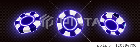 Flying casino chips with blue neon light glow Flying casino chips with blue neon light glow 120196780