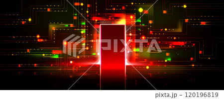 Futuristic open door with digital neon pattern 120196819