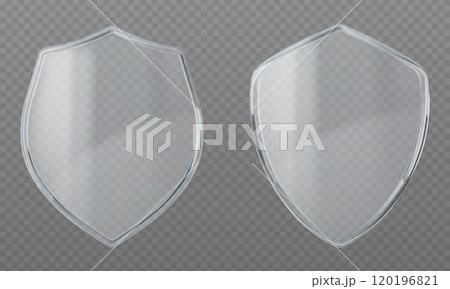 3D set of glass shields on transparent background 120196821